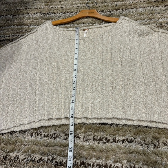 Free People XS Good Day Pullover Chunky Knit Sweater Oatmeal Tan - Picture 11 of 12